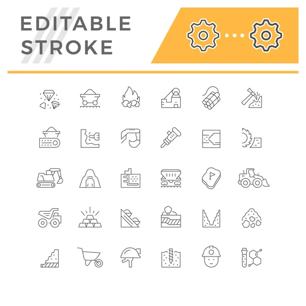 Set Line Icons Mining Industry Isolated White Trolley Gem Stone — Vector de stock