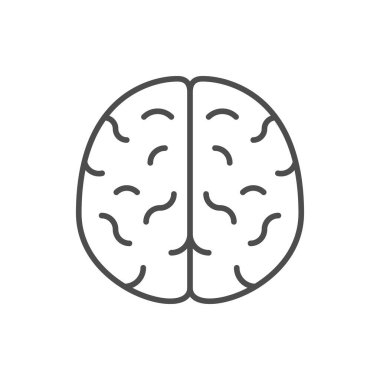 Beyazda izole edilmiş insan beyni çizgisi ikonu. Beyin fırtınası, düşünme, bilgi, akıl, nöroloji, anatomi. Vektör illüstrasyonu