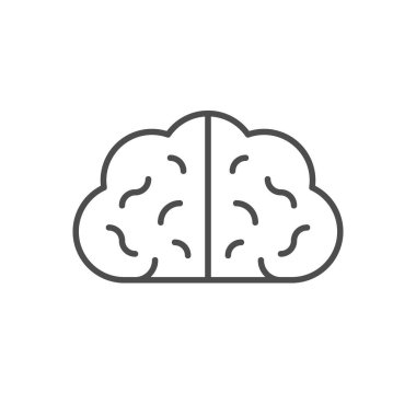 Beyazda izole edilmiş insan beyni çizgisi ikonu. Beyin fırtınası, düşünme, bilgi, akıl, nöroloji, anatomi. Vektör illüstrasyonu