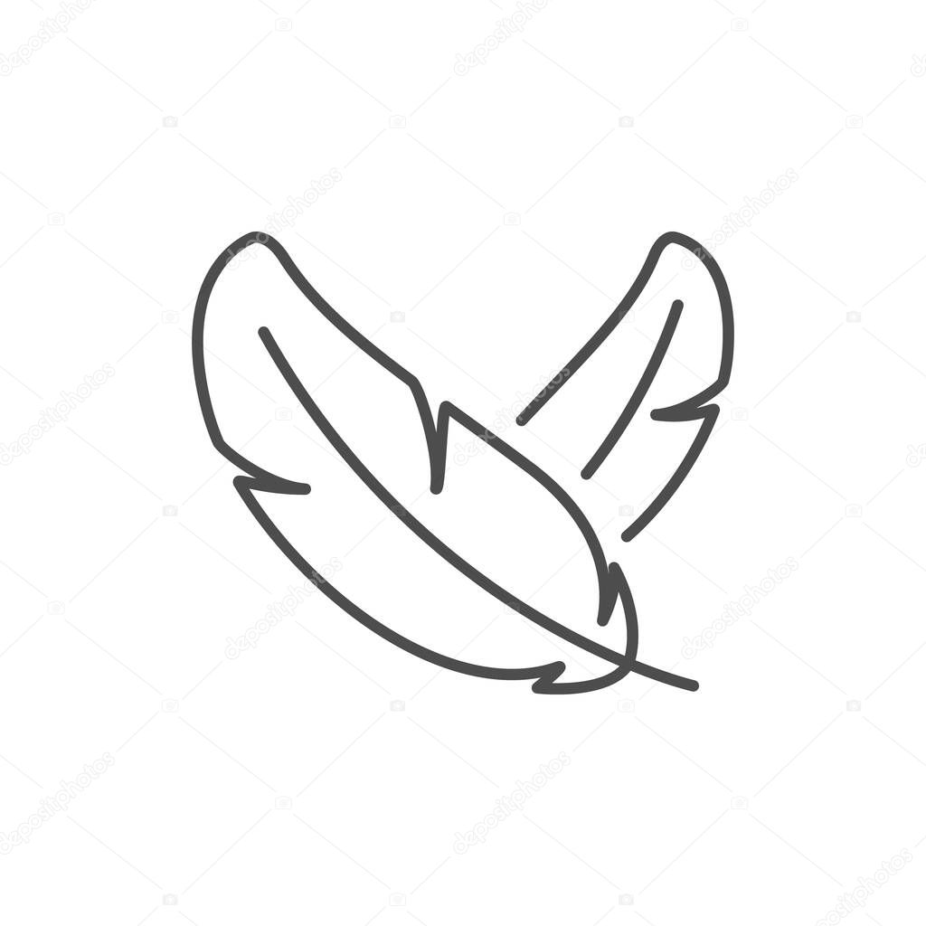 Bird feathers line outline icon isolated on white. Vector illustration