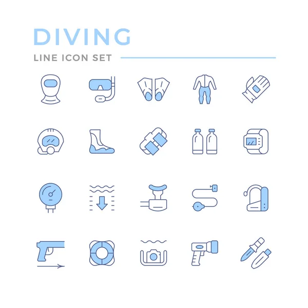 Set Color Line Icons Diving Isolated White Vector Illustration — Stock Vector