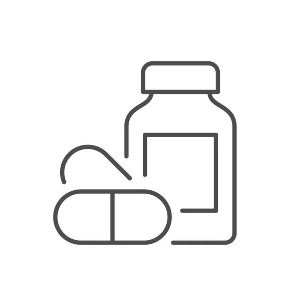 Pills Container Line Outline Icon Isolated White Vector Illustration — Stock vektor