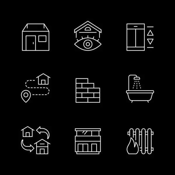 Set Line Icons Real Estate Isolated Black Room Property Viewing — Stockvektor