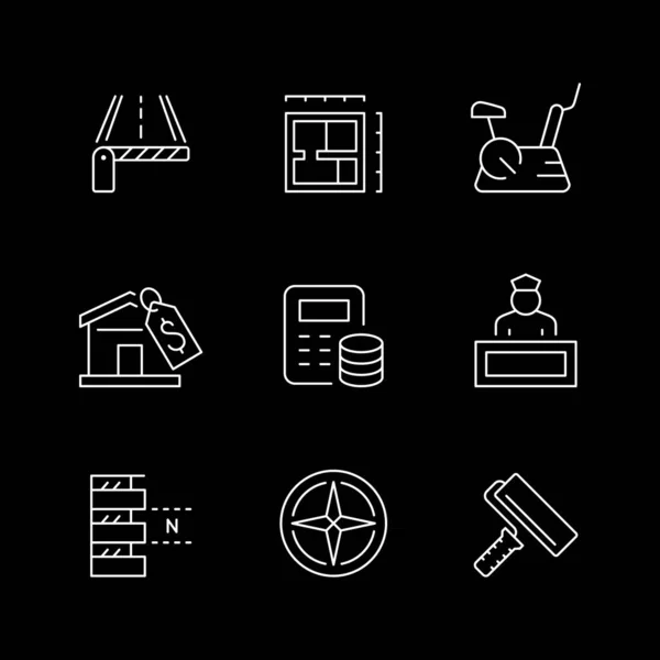 Set Line Icons Real Estate Isolated Black Barrier Architecture Plan — Wektor stockowy