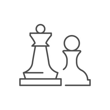 Satranç figürleri beyaz üzerine izole edilmiş çizgi çizgisi simgesi. Vektör illüstrasyonu