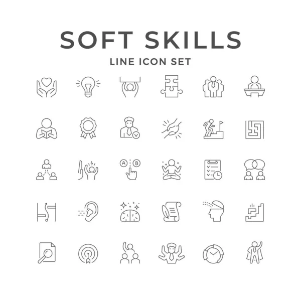 Set Line Icons Soft Skills Isolated White Creativity Empathy Responsibility — Stock Vector