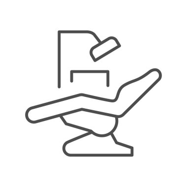 Dişçi sandalyesi çizgisi çizgisi simgesi beyaza izole edildi. Vektör illüstrasyonu