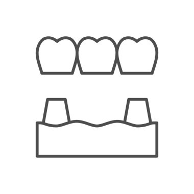 Diş köprüsü çizgisi ana hatları simgesi beyaz üzerine izole edildi. Vektör illüstrasyonu