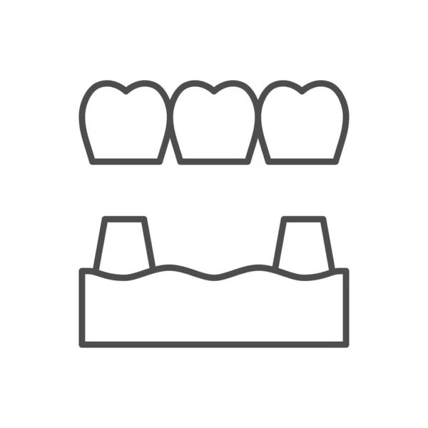 Dental Bridge Line Outline Icon Isolated White Vector Illustration — Stock Vector