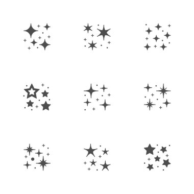 Beyaz üzerine izole edilmiş yıldız parlaklığı sembollerini yerleştir. Parıltı ve parıltı sembolü. Vektör illüstrasyonu