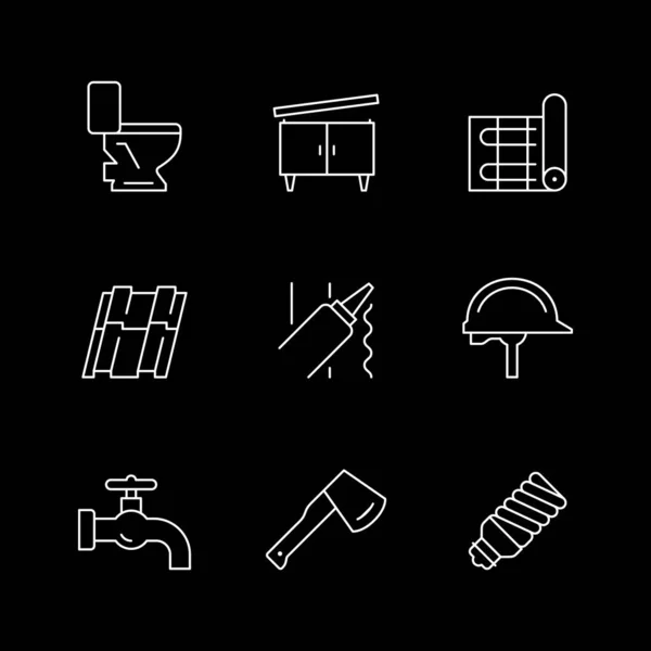 Set Line Icons House Repair Isolated Black Toilet Furniture Assembly — Stock Vector