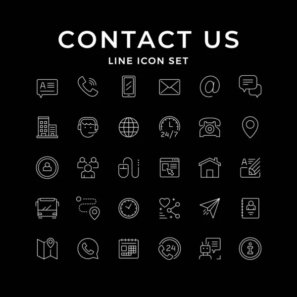 Установить Линии Иконки Контакта Нами Изолированы Черный Символ Телефона Электронная Лицензионные Стоковые Векторы