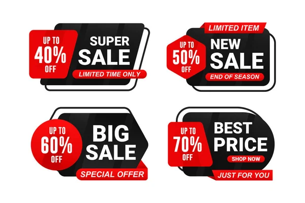 Venda Banner Badge Label Promoção Preto Vermelho Coleção Design Cor — Vetor de Stock