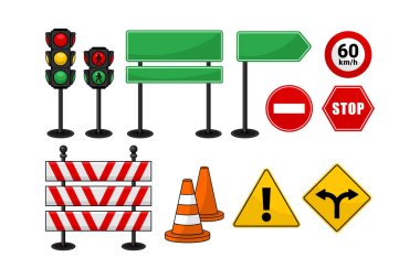 Yol işareti trafik ışığı illüstrasyon tasarımı koleksiyonu