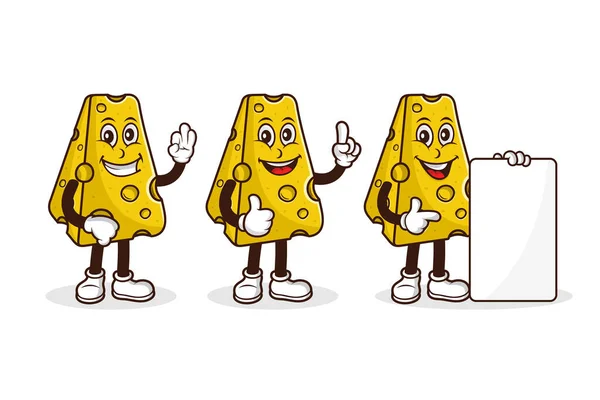 마스코트 Cheese Mascot 캐릭터 디자인 일러스트 컬렉션 — 스톡 벡터