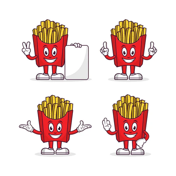 French Fries Mascot Cartoon Vector Design Illustration Collection — 스톡 벡터