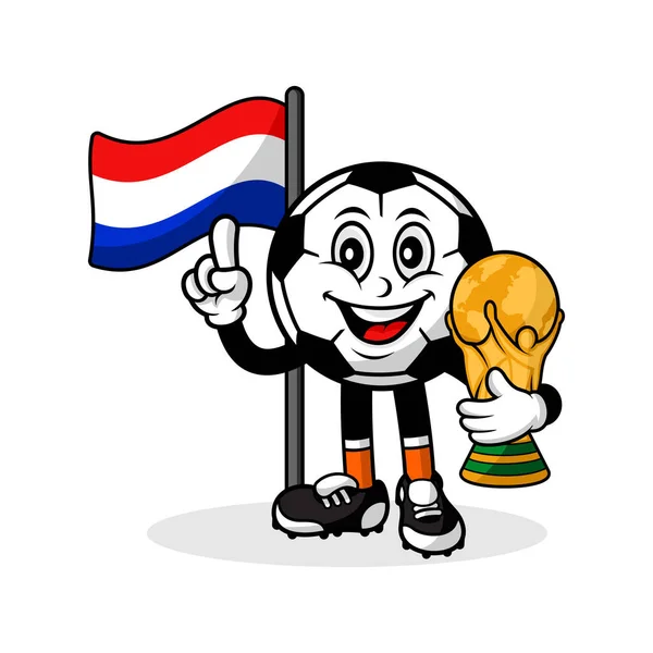 Мультфильм Талисман Футбольного Нидерландского Флага Трофеем — стоковый вектор