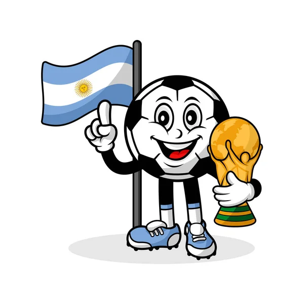 吉祥物漫画足球Argentina旗与奖杯世界冠军 — 图库矢量图片