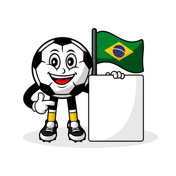 Bandera Brasileña Fútbol Dibujos Animados Mascotas Con Bandera — Archivo Imágenes Vectoriales