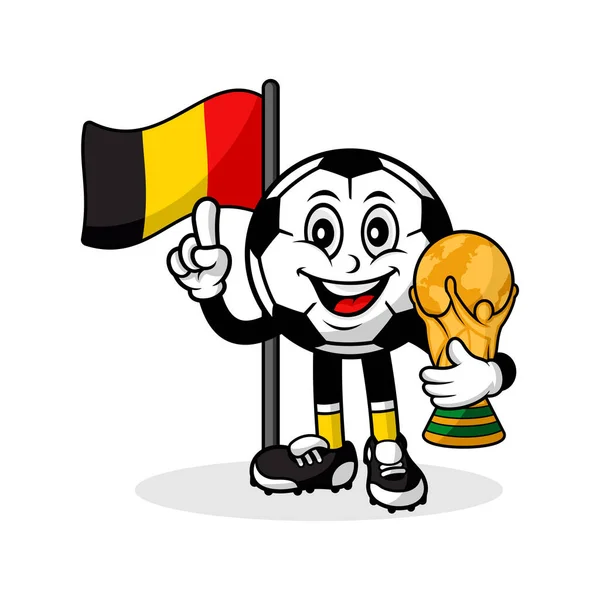 吉祥物卡通足球比利时国旗与奖杯世界冠军 — 图库矢量图片