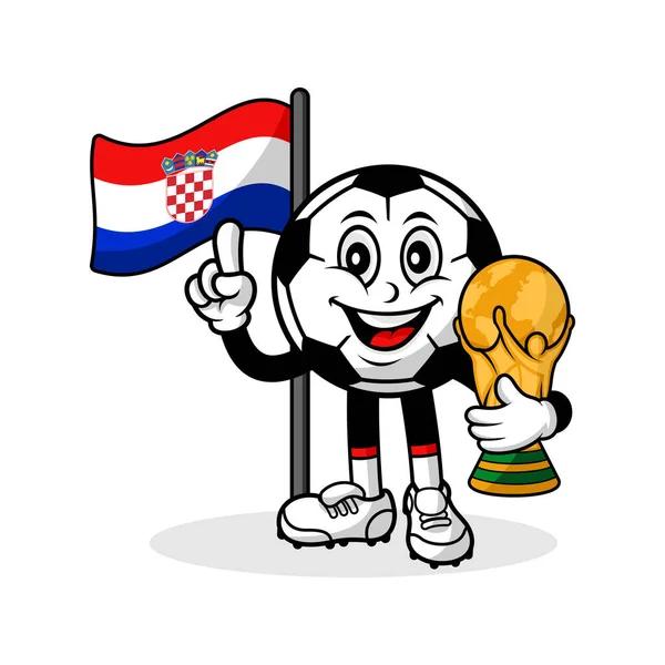 吉祥物卡通足球克罗地亚国旗与奖杯世界冠军 — 图库矢量图片