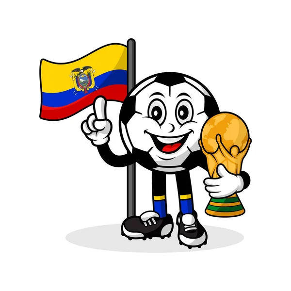Mascota Caricatura Fútbol Ecuador Bandera Con Trofeo Ganador Mundial — Archivo Imágenes Vectoriales