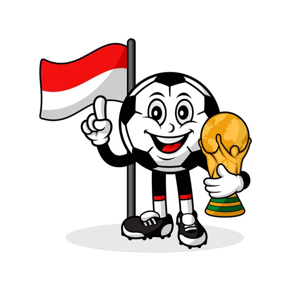 Mascote Desenho Animado Futebol Indonésia Bandeira Com Troféu Vencedor Mundo —  Vetores de Stock