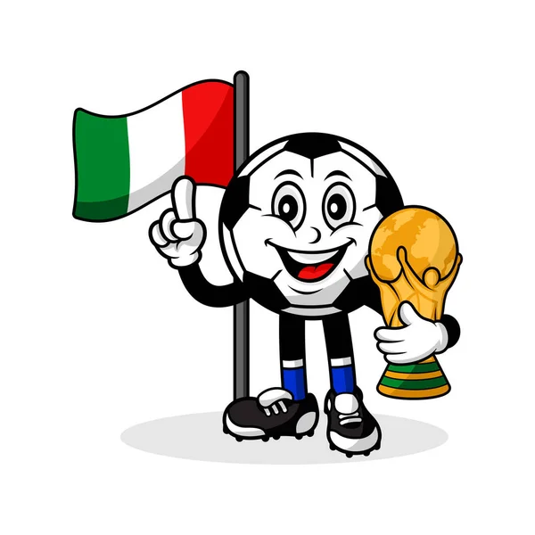 吉祥物卡通意大利国旗与奖杯世界冠军 — 图库矢量图片