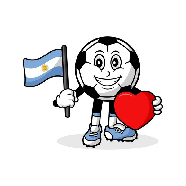 Maskot Kartun Sepak Bola Cinta Desain Bendera Argentina - Stok Vektor