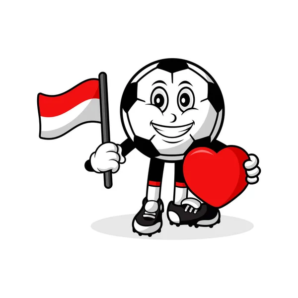 Mascote Desenho Animado Futebol Amor Indonésia Bandeira Design —  Vetores de Stock