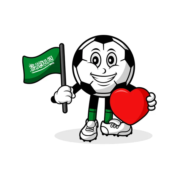 Maskottchen Cartoon Football Love Saudi Arabia Flag Design — Stockvektor