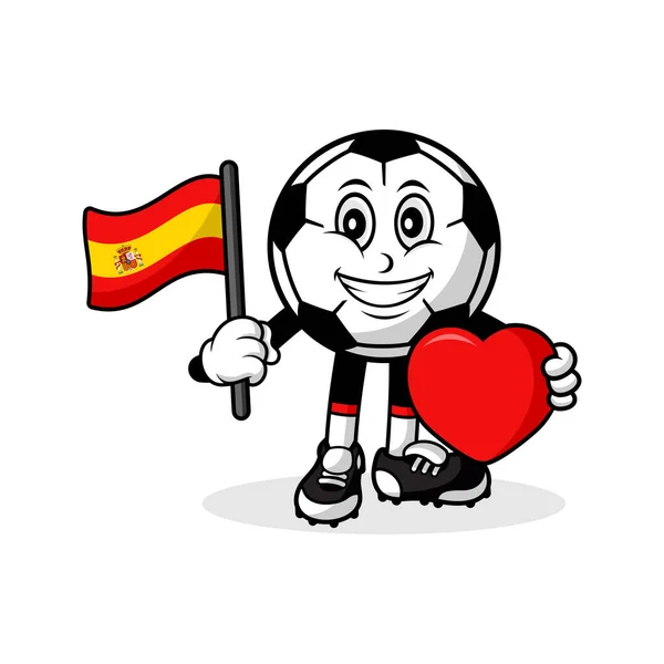 Maskot Karikatura Fotbal Láska Španělsko Vlajka Design — Stockový vektor
