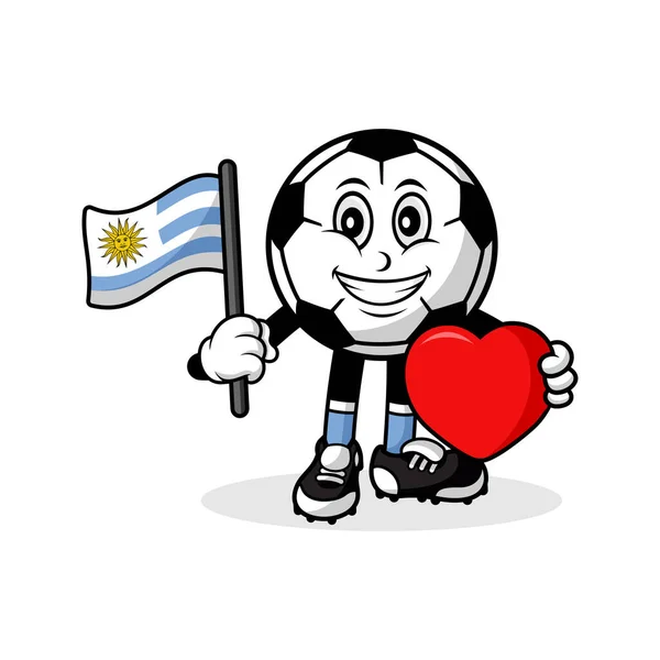 Maskot Kartun Sepak Bola Cinta Desain Bendera Uruguay - Stok Vektor