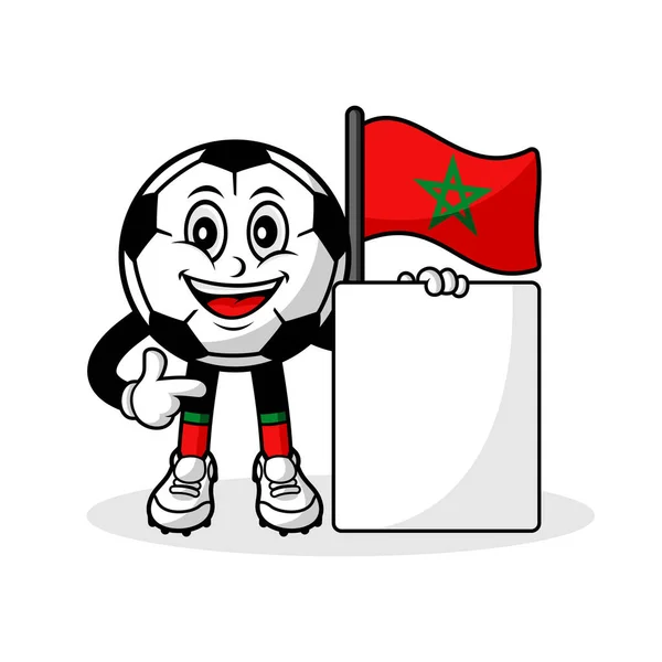 Mascotte Cartoon Voetbal Marocco Vlag Met Banner — Stockvector