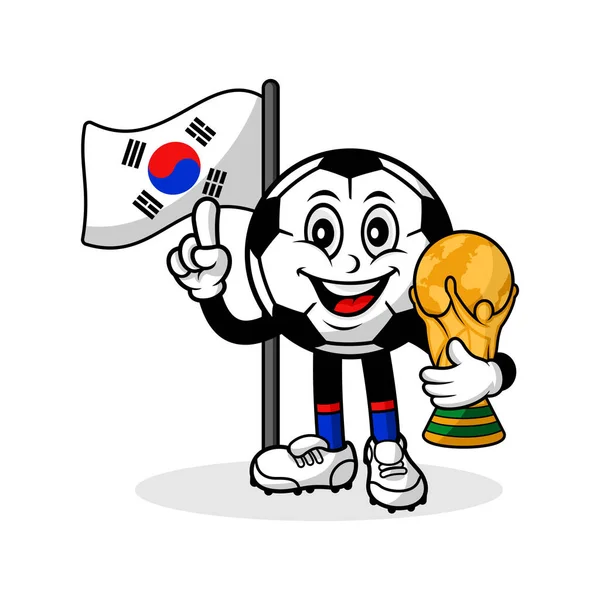 Карикатурный Футбольный Флаг Южной Кореи Трофейным Чемпионом Мира — стоковый вектор