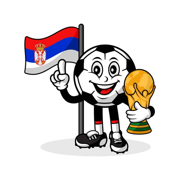 吉祥物卡通足球赛鲁比亚旗与奖杯世界冠军 — 图库矢量图片