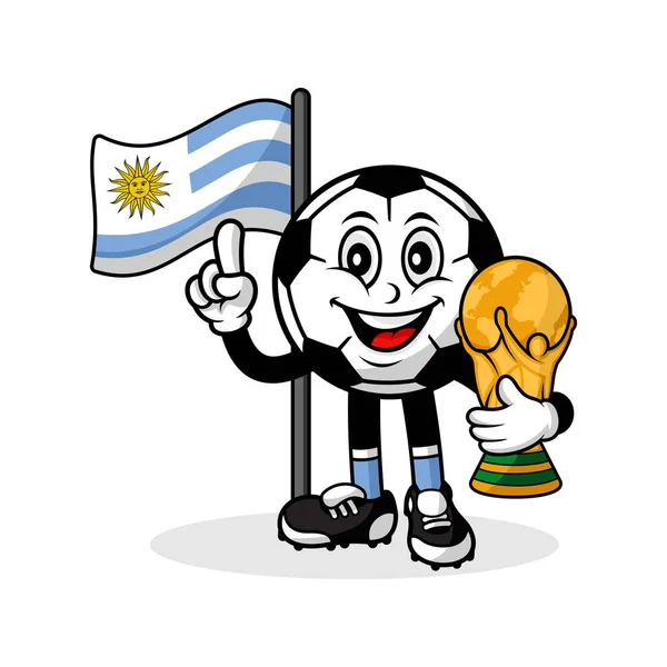 吉祥物漫画足球Uruguay旗与奖杯世界冠军 — 图库矢量图片