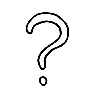 Soru işareti el çizimi vektör çizimi karalama çizimi. karikatür tasarımı beyaz arkaplanda izole edildi. Çocuklar için kavram baskısı, poster tasarımı, ambalaj kağıdı, desen