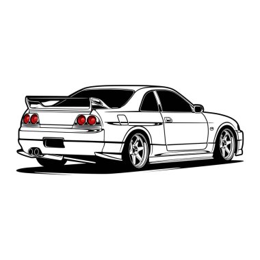 Kavramsal Tasarım için Siyah ve Beyaz Araba Çizimi. Poster, etiket, tişört baskısı, afiş için iyi..