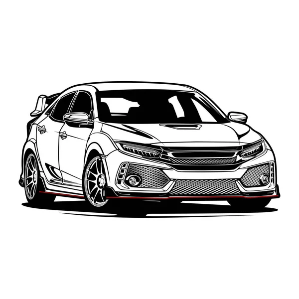 Black White Car Illustration Conceptual Design Dalam Bahasa Inggris Baik - Stok Vektor