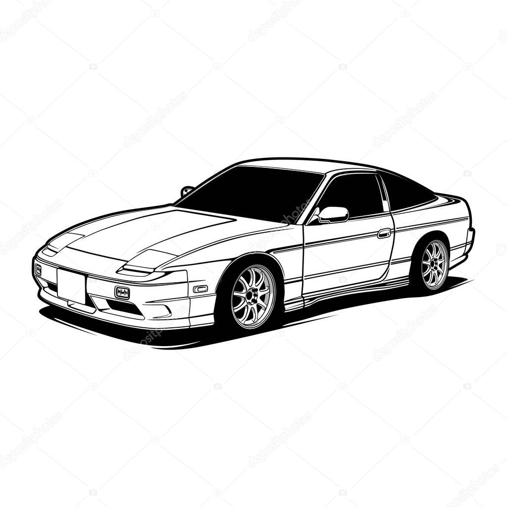 Black And White Car Illustration For Conceptual Design. Good for poster, sticker, t shirt print, banner.