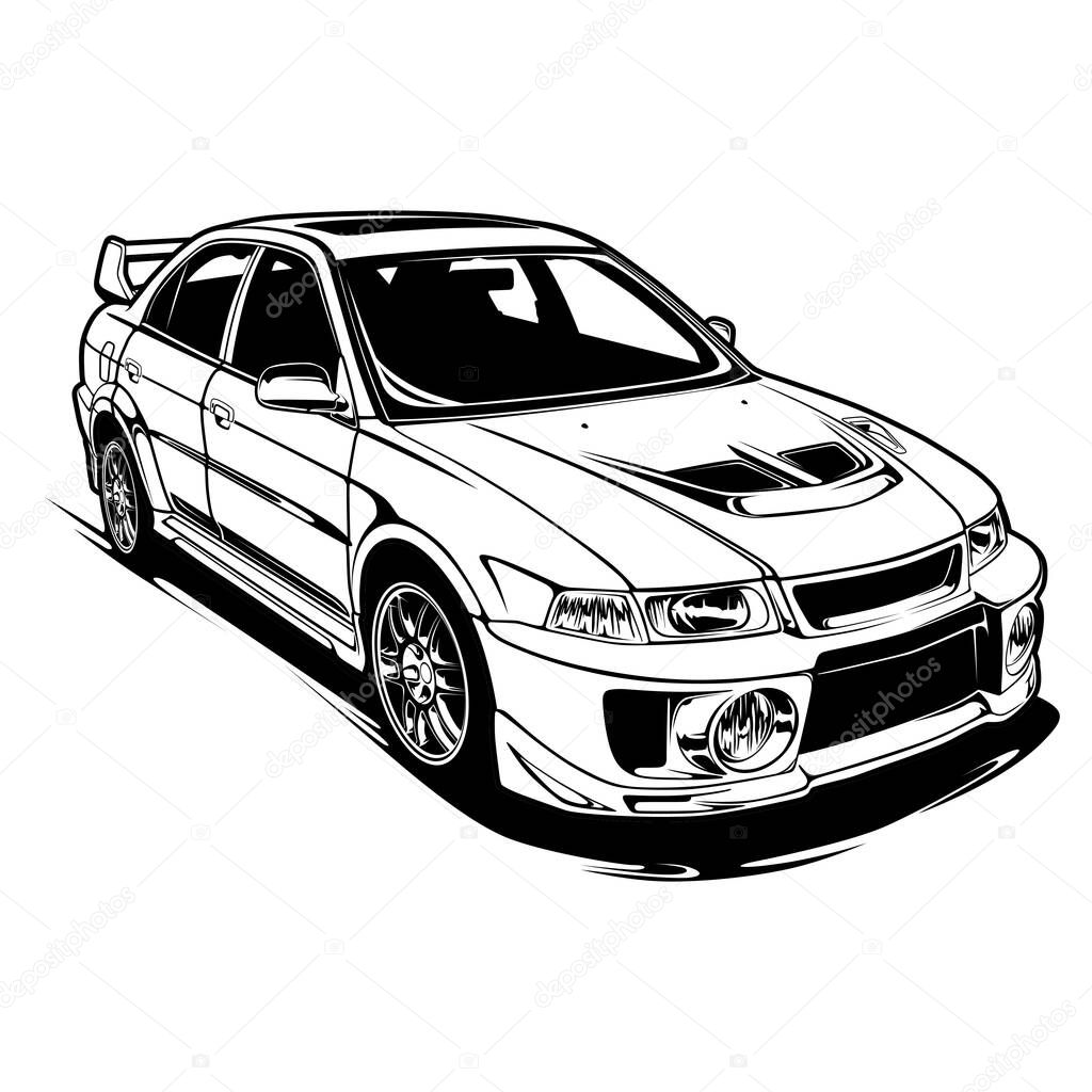 Black And White Car Illustration For Conceptual Design. Good for poster, sticker, t shirt print, banner.
