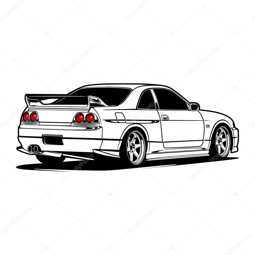Black And White Car Illustration For Conceptual Design. Good for poster, sticker, t shirt print, banner.