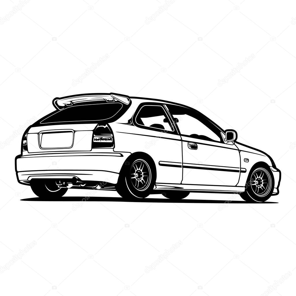 Black And White Car Illustration For Conceptual Design. Good for poster, sticker, t shirt print, banner.