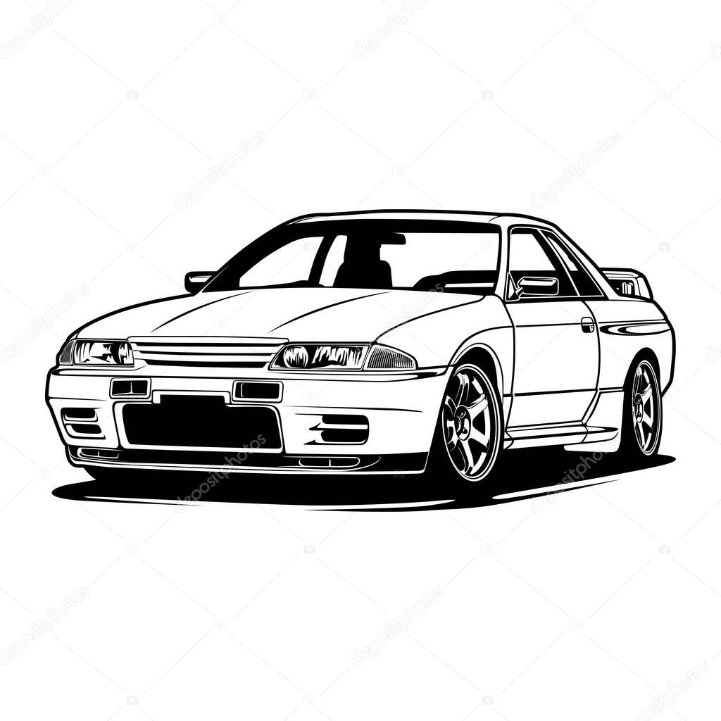 Black And White Car Illustration For Conceptual Design. Good for poster, sticker, t shirt print, banner.