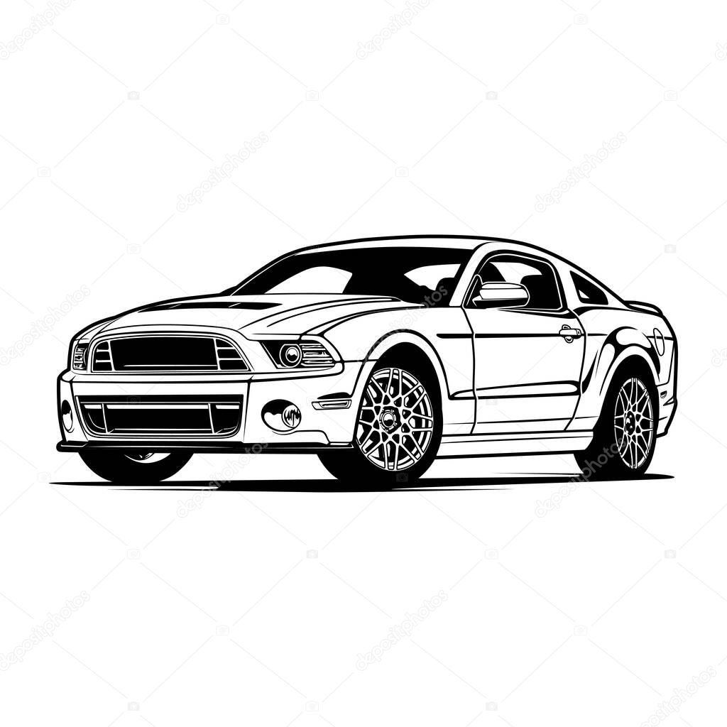 Black And White Car Illustration For Conceptual Design. Good for poster, sticker, t shirt print, banner.