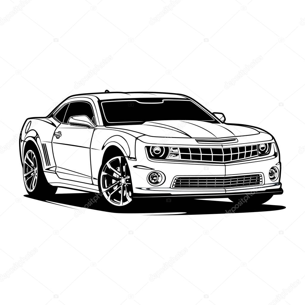 Black And White Car Illustration For Conceptual Design. Good for poster, sticker, t shirt print, banner.