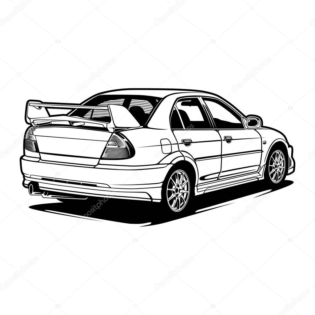 Black And White Car Illustration For Conceptual Design. Good for poster, sticker, t shirt print, banner.