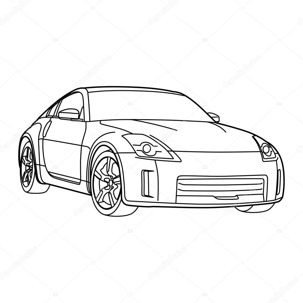 Car outline illustration coloring template for kids