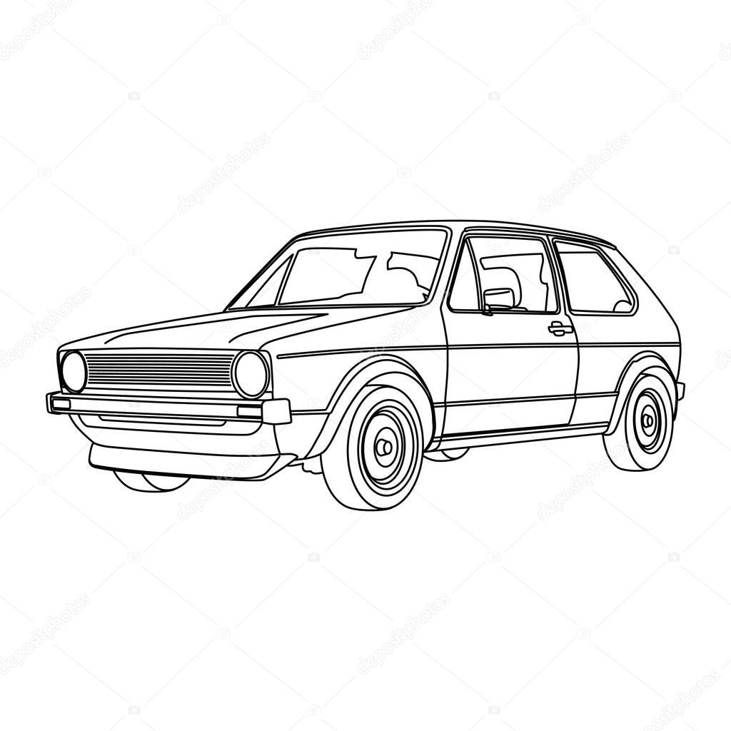 Car outline illustration coloring template for kids